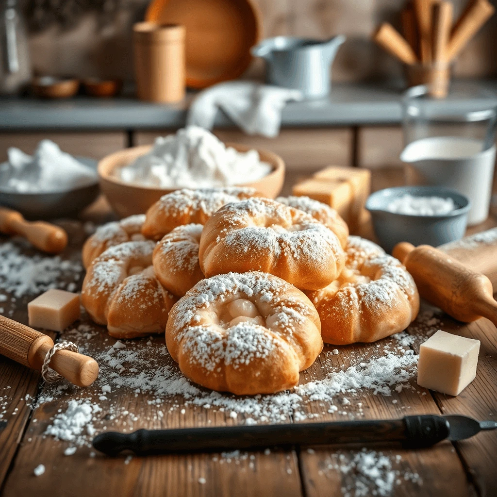 Golden, flaky Gipfeli pastries on a plate, freshly baked with buttery layers, perfect for breakfast or brunch.