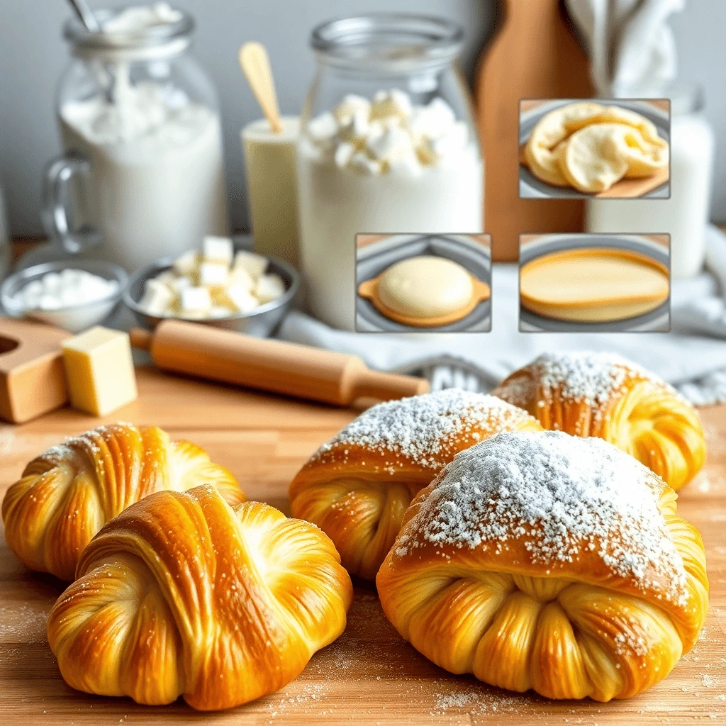 Freshly baked homemade croissants with golden, flaky layers, perfect for breakfast or brunch."