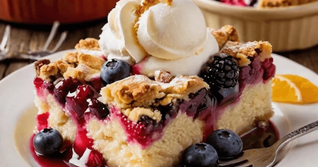 Coffee cake slice with cinnamon crumb topping on a plate next to a steaming cup of coffee.