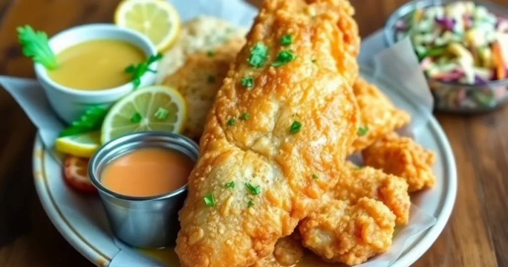 Crispy fried fish from a Jax Fish Fry with lemon wedges