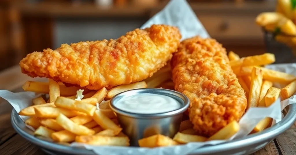 Crispy fried fish from a Jax Fish Fry with lemon wedges