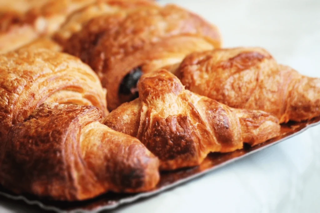 Freshly baked homemade croissants with golden, flaky layers, perfect for breakfast or brunch