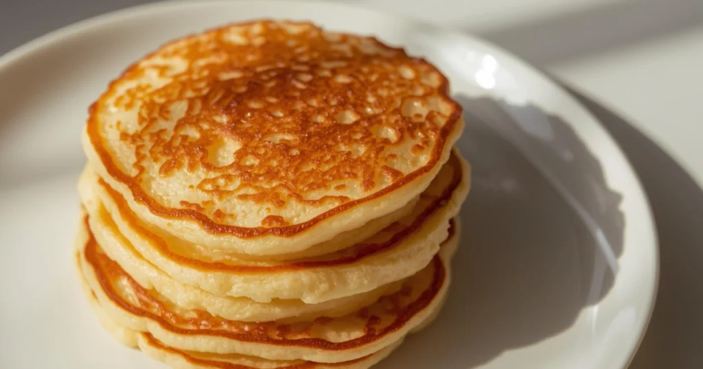 Quark Pfannkuchen ohne Mehl auf einem Teller goldbraun gebraten