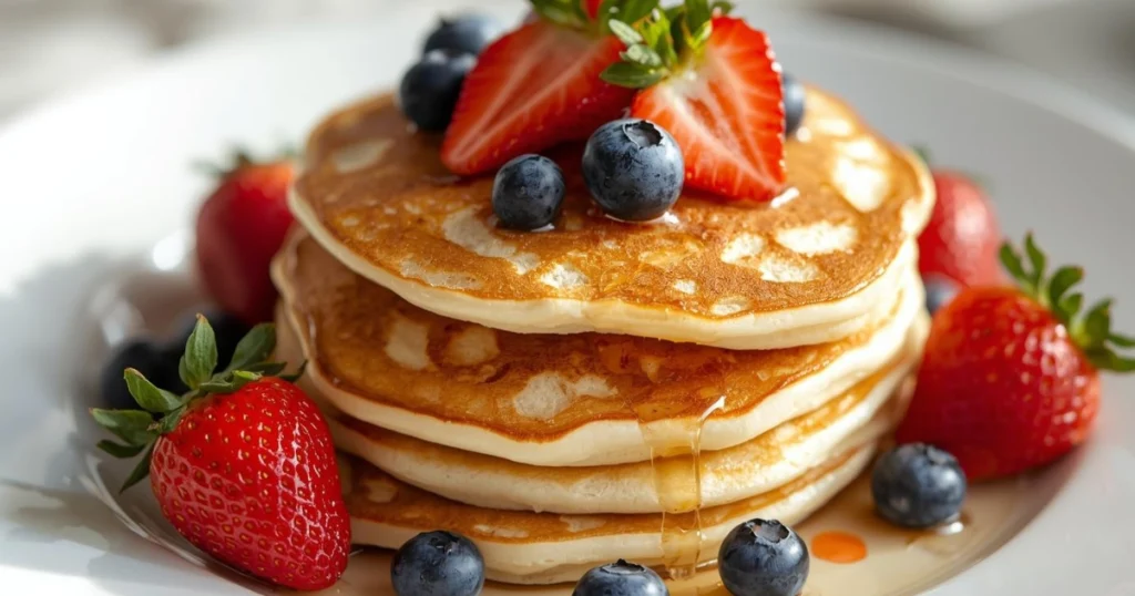 Quark Pfannkuchen ohne Mehl mit Erdbeeren und Blaubeeren