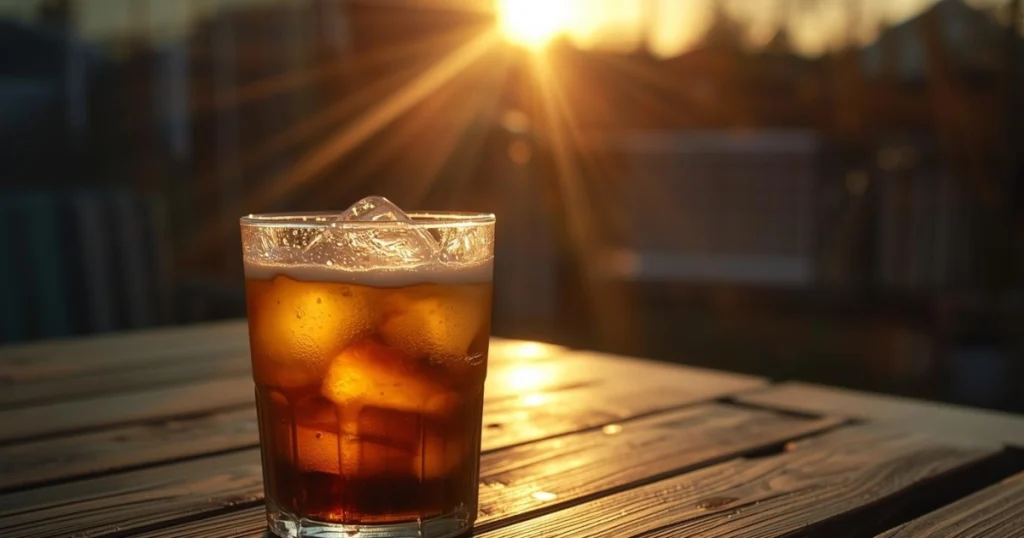 refreshing Ramadan iced coffee drink with ice cubes