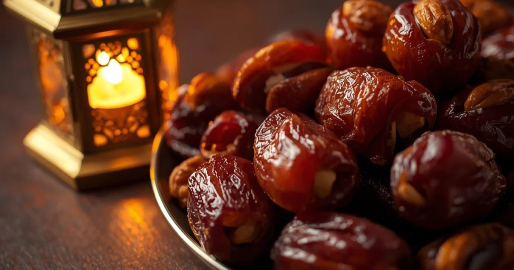 Stuffed dates with almonds served as a traditional Ramadan snack.