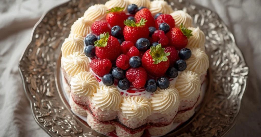 Banana cake with white icing and chopped nuts on top