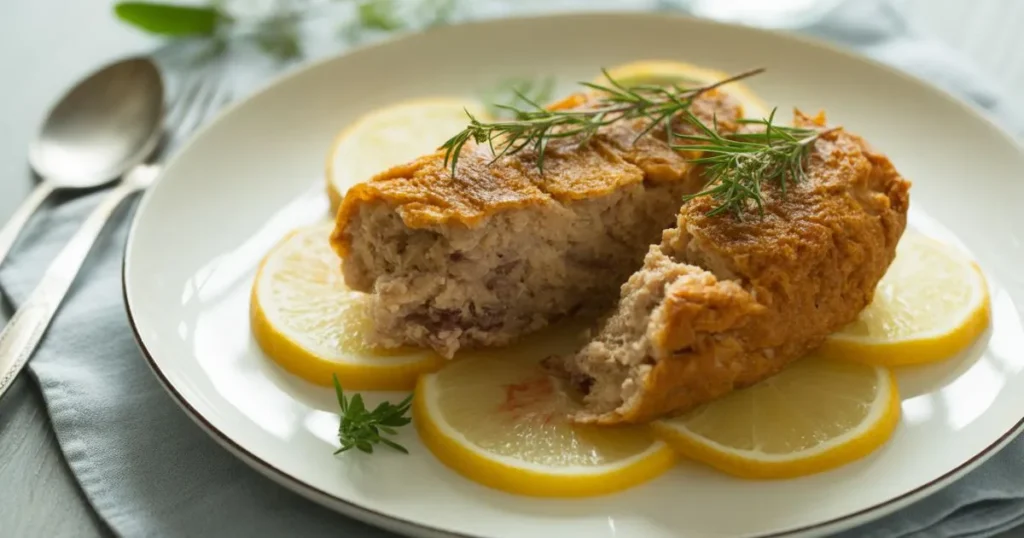 Close-up of a steaming bowl of traditional Irish stew with fresh vegetables and herbs.