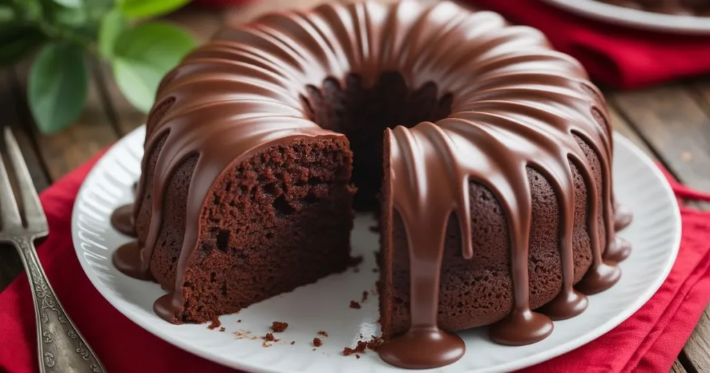 Freshly baked Coca Cola chocolate cake in a baking pan with chocolate icing spread on top.