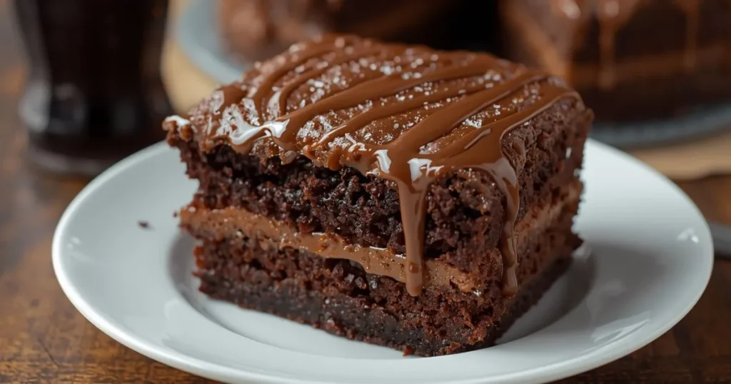 Chocolate Coca Cola cake served on dessert plates ready for a family gathering.