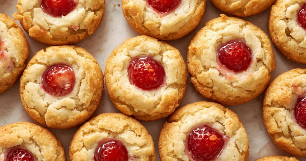 Simple kitchen setup with mixing bowl of strawberry lemon cookie dough